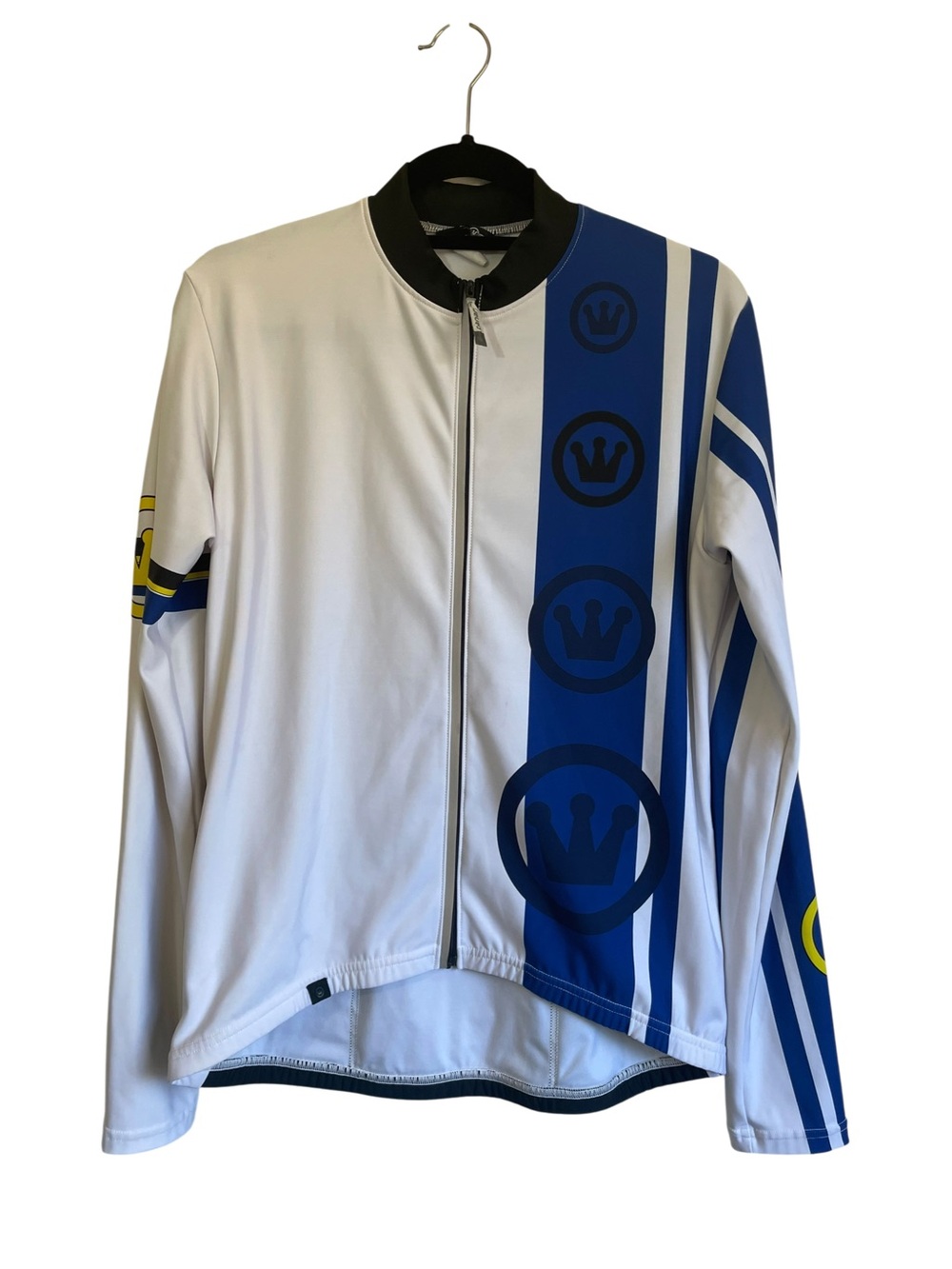 Canari White and Blue Long-Sleeve Cycling Jacket with Crown Motif